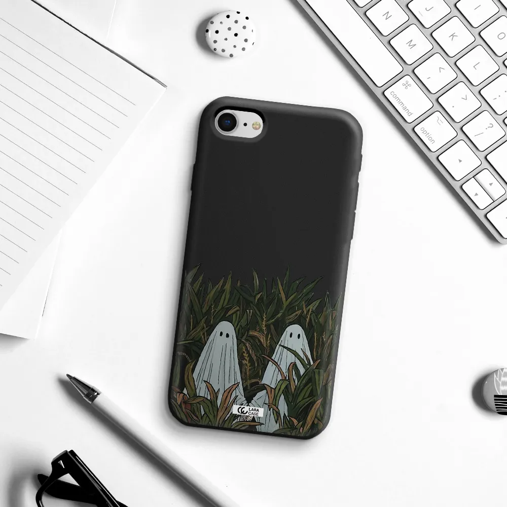 a group of ghosts in a field of grass Apple iPhone se 2020 Silicone black Case