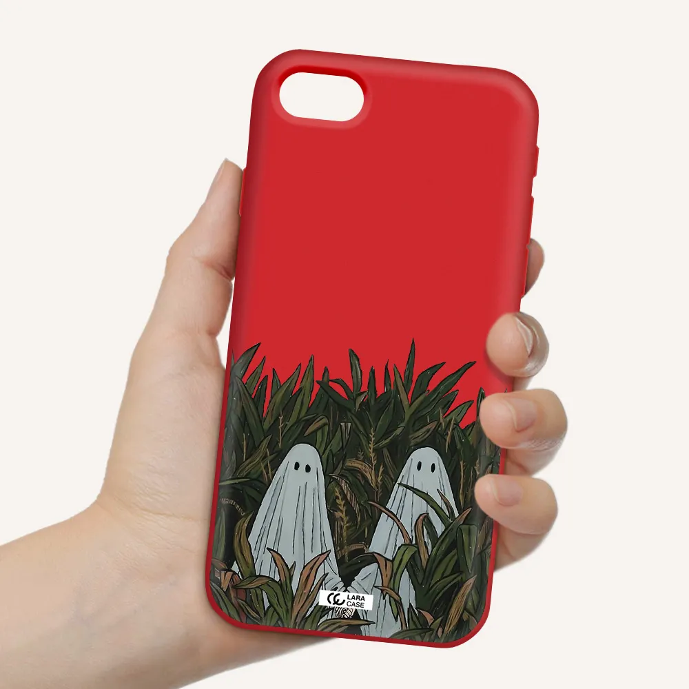 a group of ghosts in a field of grass Apple iPhone se 2020 Silicone Imperial Red Case