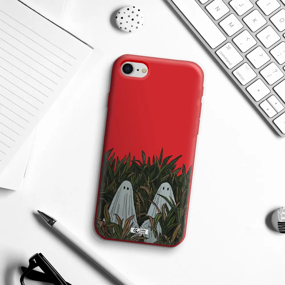 a group of ghosts in a field of grass Apple iPhone se 2020 Silicone Imperial Red Case