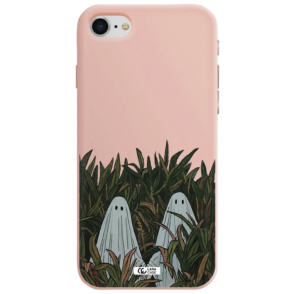 a group of ghosts in a field of grass Apple iPhone se 2020 Silicone pastel pink Case