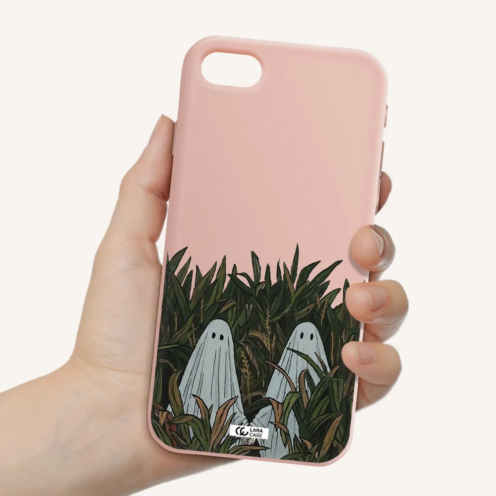 a group of ghosts in a field of grass Apple iPhone se 2020 Silicone pastel pink Case