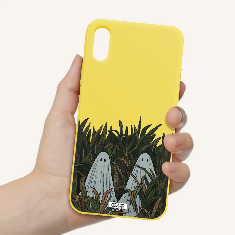 a group of ghosts in a field of grass Apple iPhone X Silicone canary yellow Case
