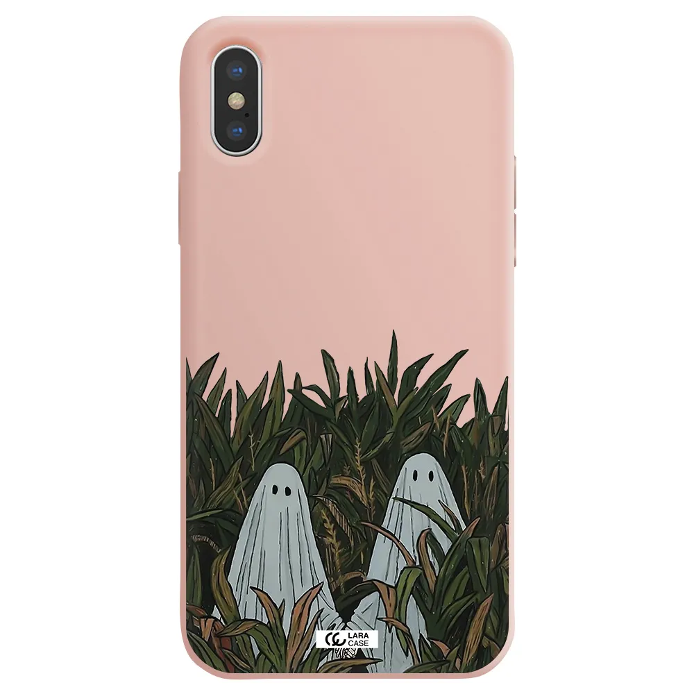 a group of ghosts in a field of grass Apple iPhone X Silicone pastel pink Case