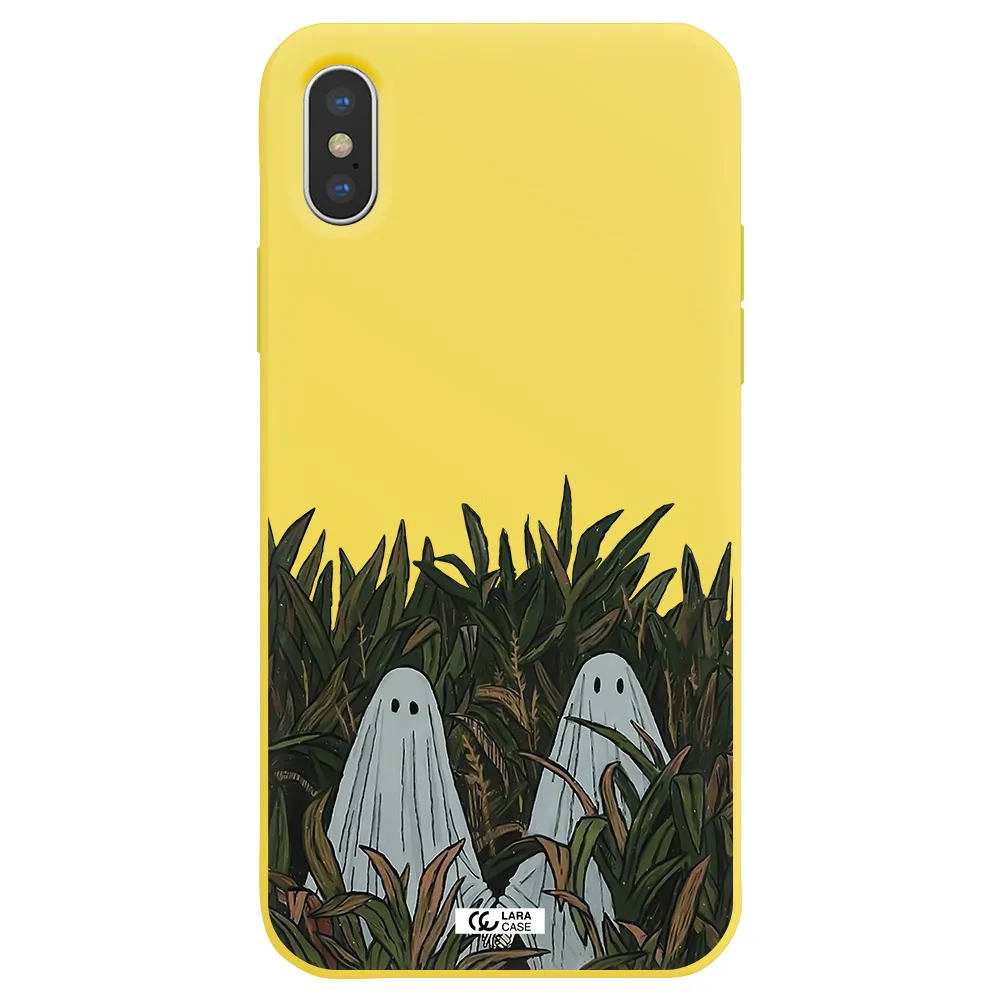 a group of ghosts in a field of grass Apple iPhone XS Silicone canary yellow Case