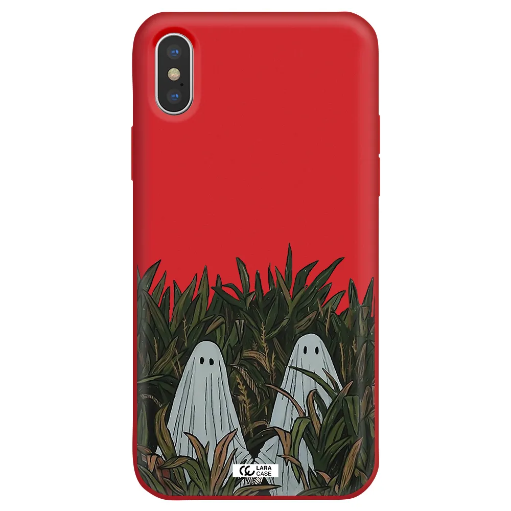 a group of ghosts in a field of grass Apple iPhone XS Silicone Imperial Red Case