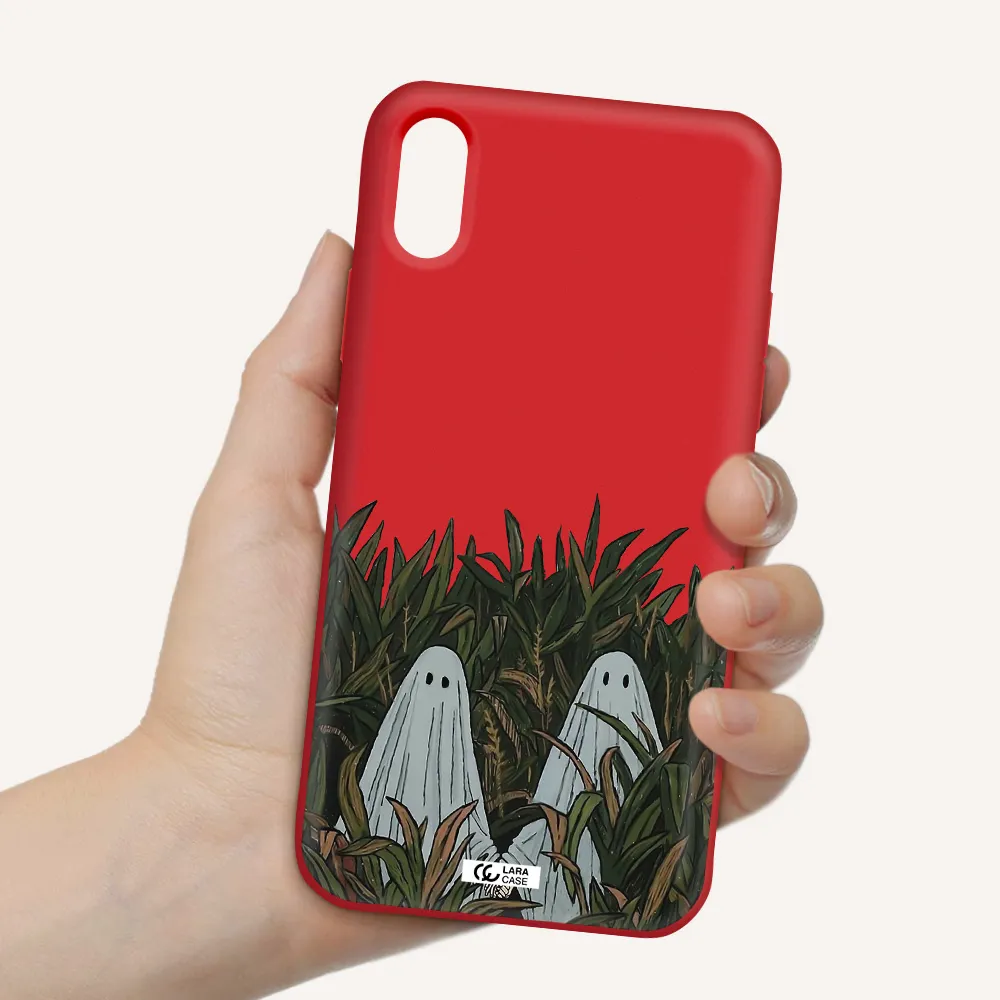 a group of ghosts in a field of grass Apple iPhone XS Silicone Imperial Red Case