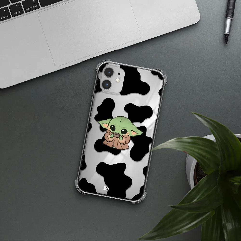 a cartoon of a baby yoda Apple iPhone 11 Clear PC Case