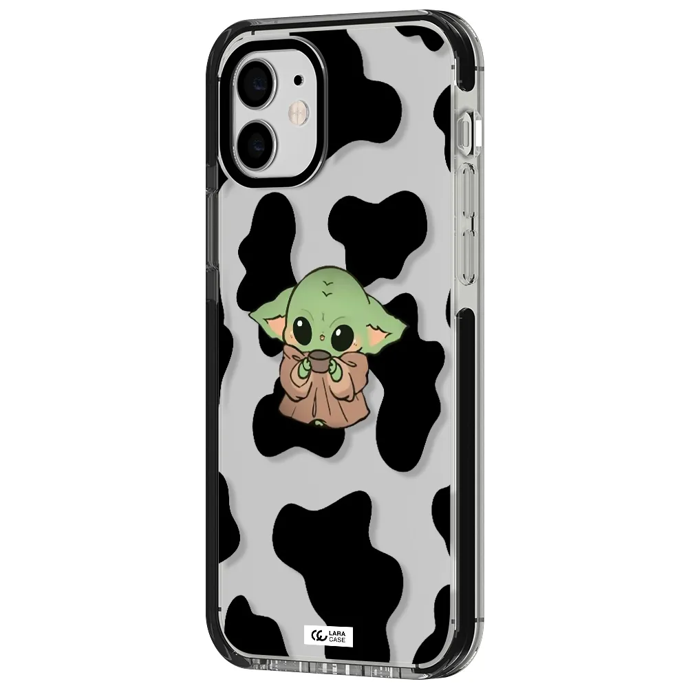 a cartoon of a baby yoda Apple iPhone 11 impact black border Case