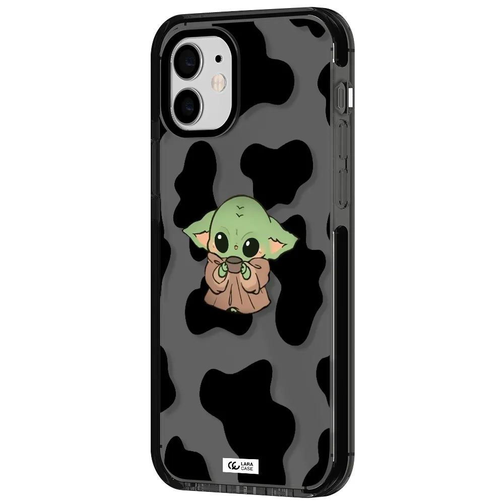a cartoon of a baby yoda Apple iPhone 11 impact Smoke Black Case