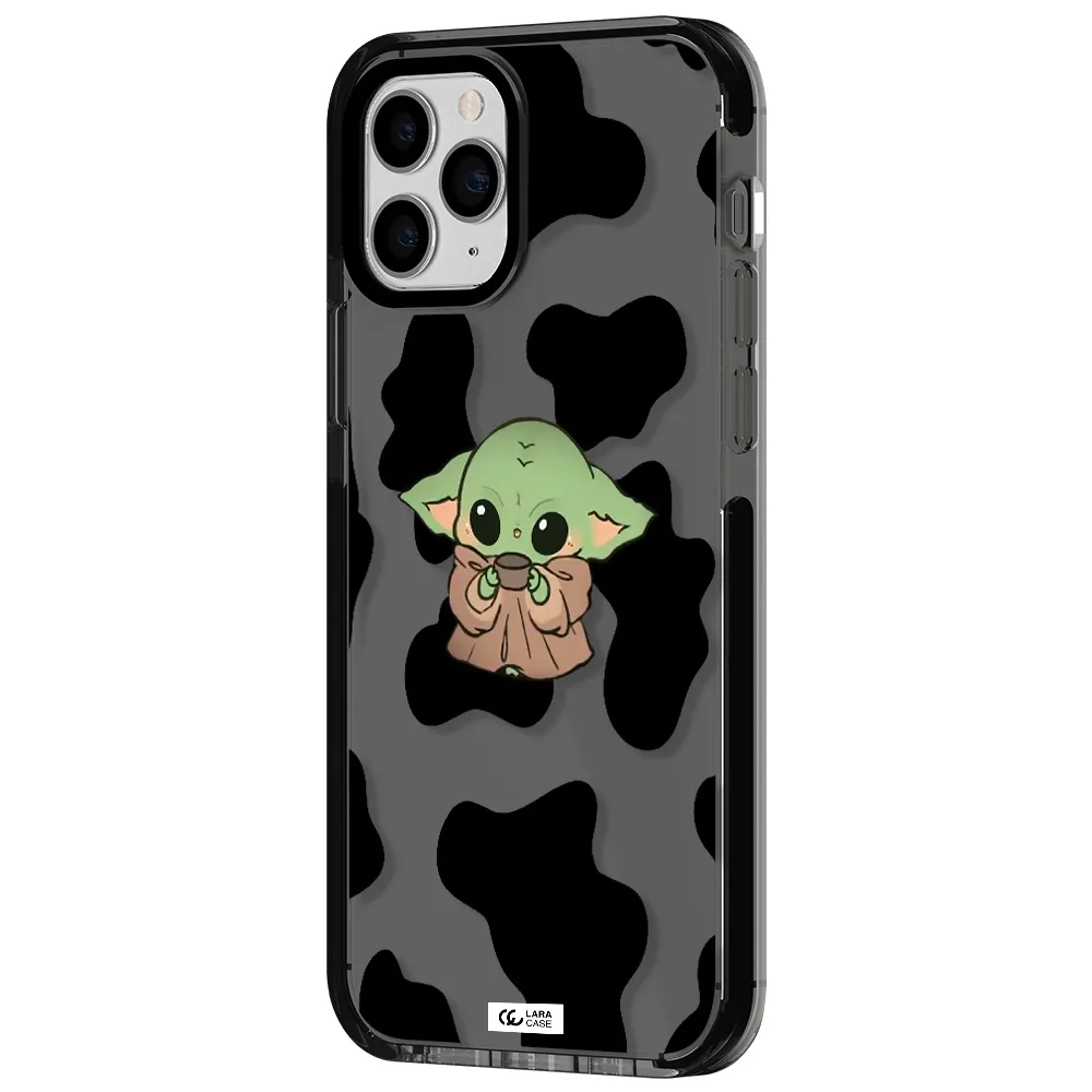 a cartoon of a baby yoda Apple iPhone 11 pro impact Smoke Black Case