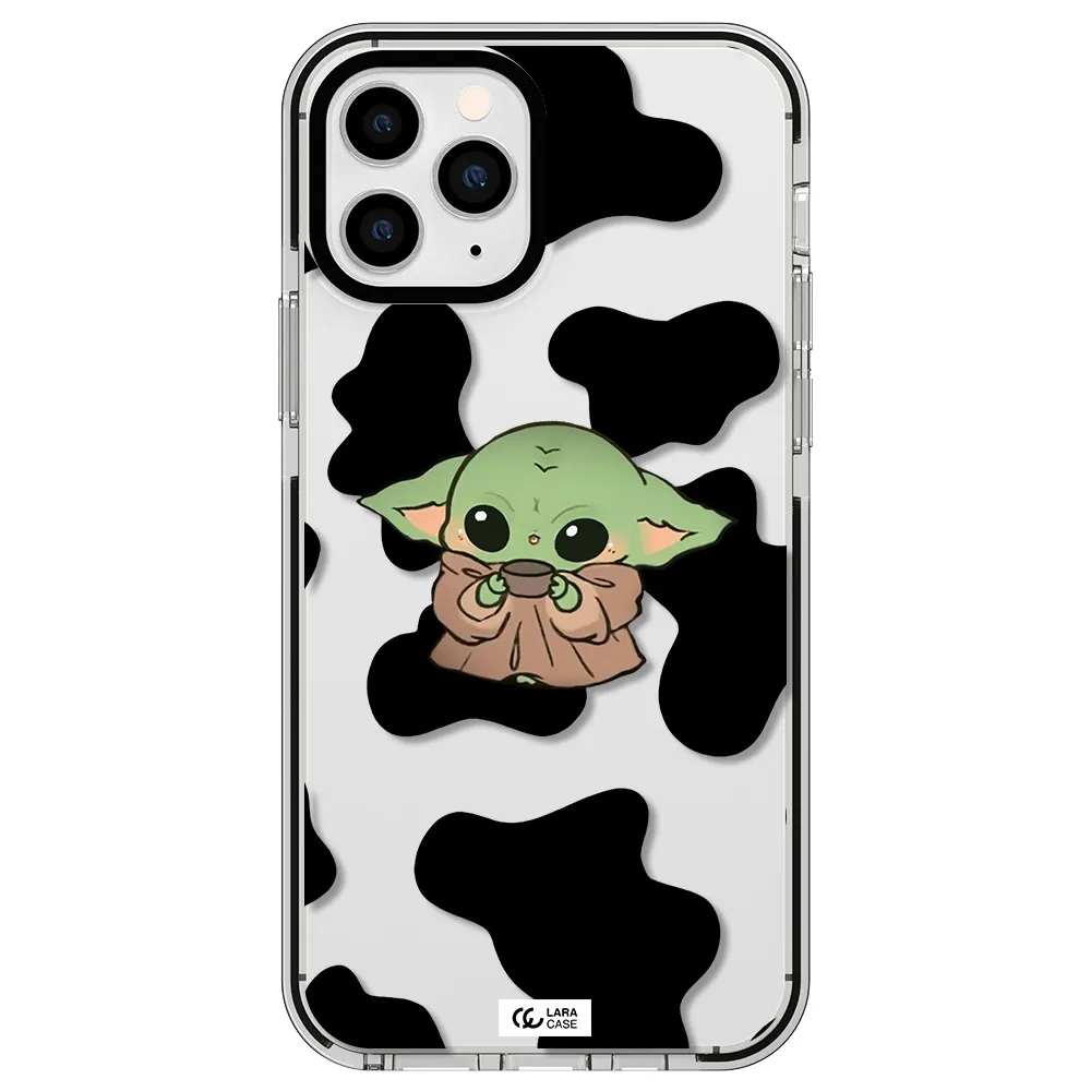 a cartoon of a baby yoda Apple iPhone 11 pro max impact black border Case