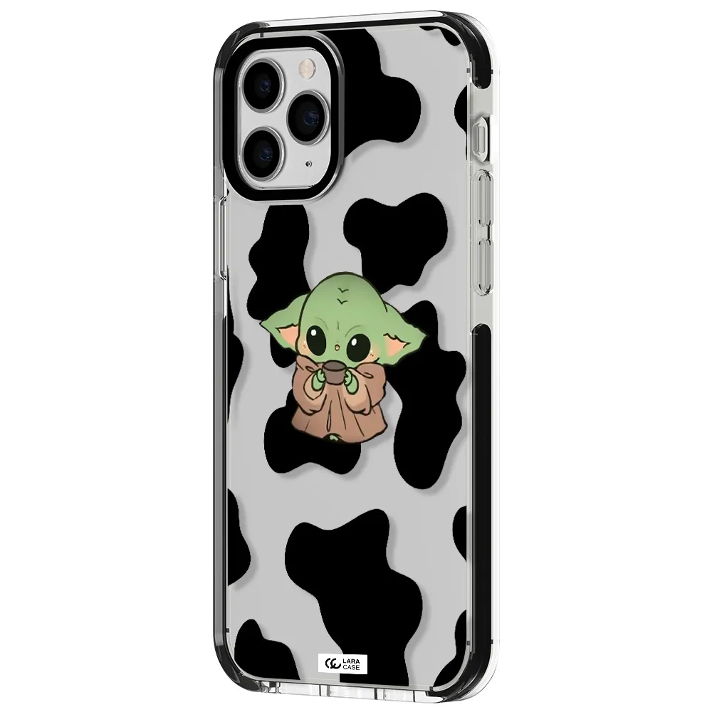 a cartoon of a baby yoda Apple iPhone 11 pro max impact black border Case