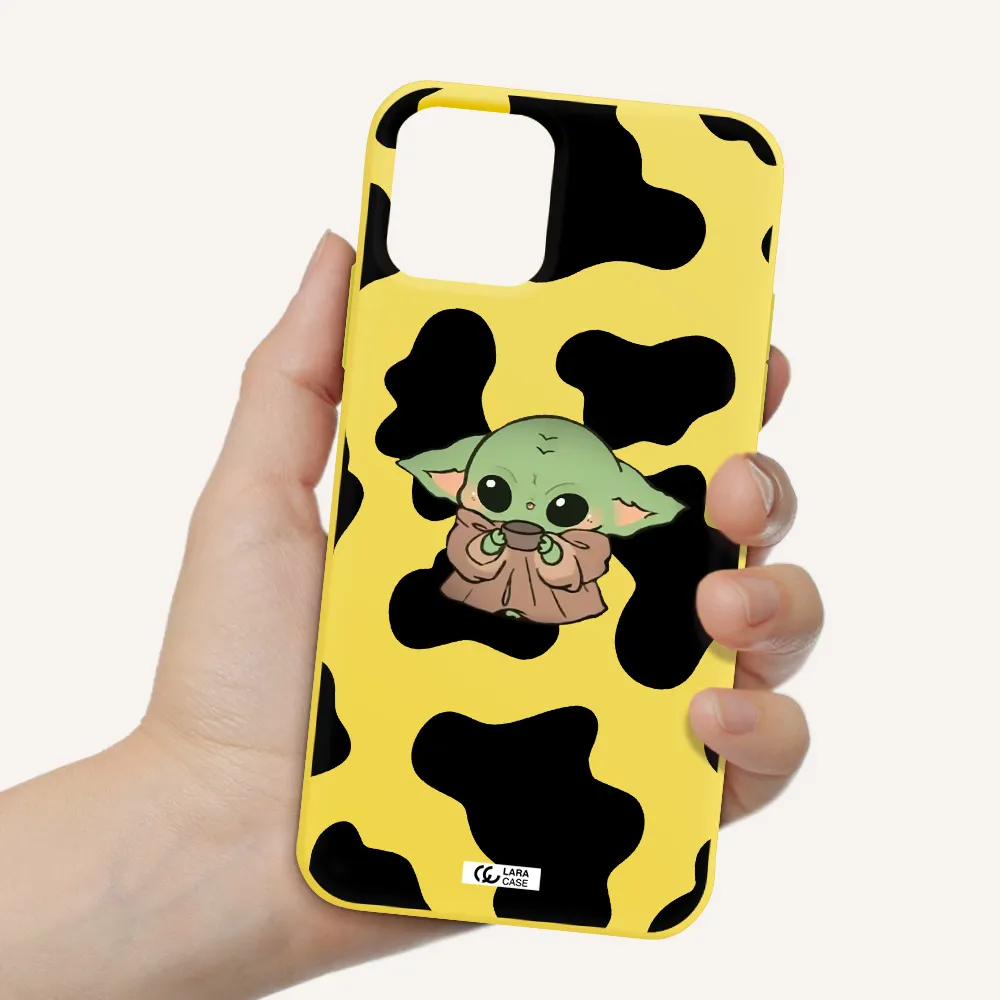 a cartoon of a baby yoda Apple iPhone 11 pro max Silicone canary yellow Case