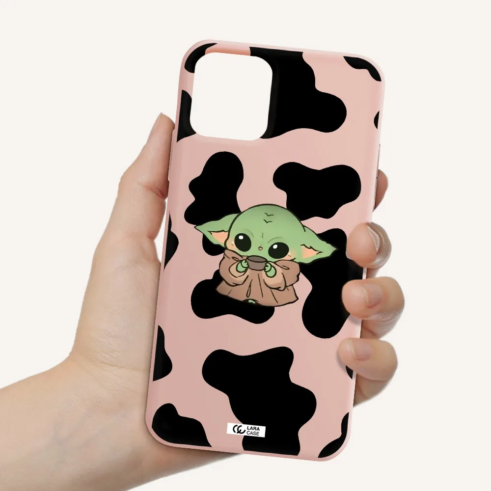 a cartoon of a baby yoda Apple iPhone 11 pro max Silicone pastel pink Case