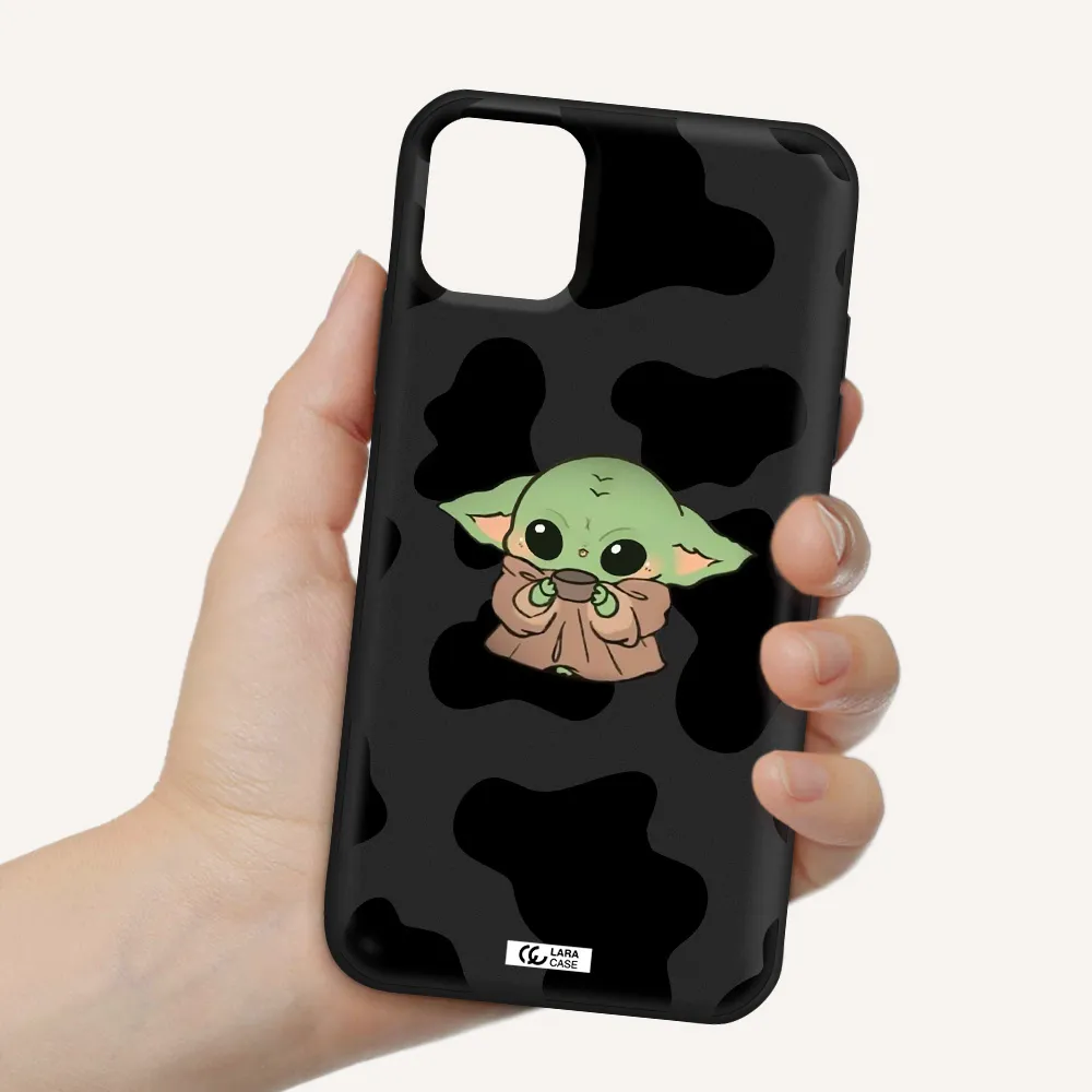 a cartoon of a baby yoda Apple iPhone 11 Silicone black Case