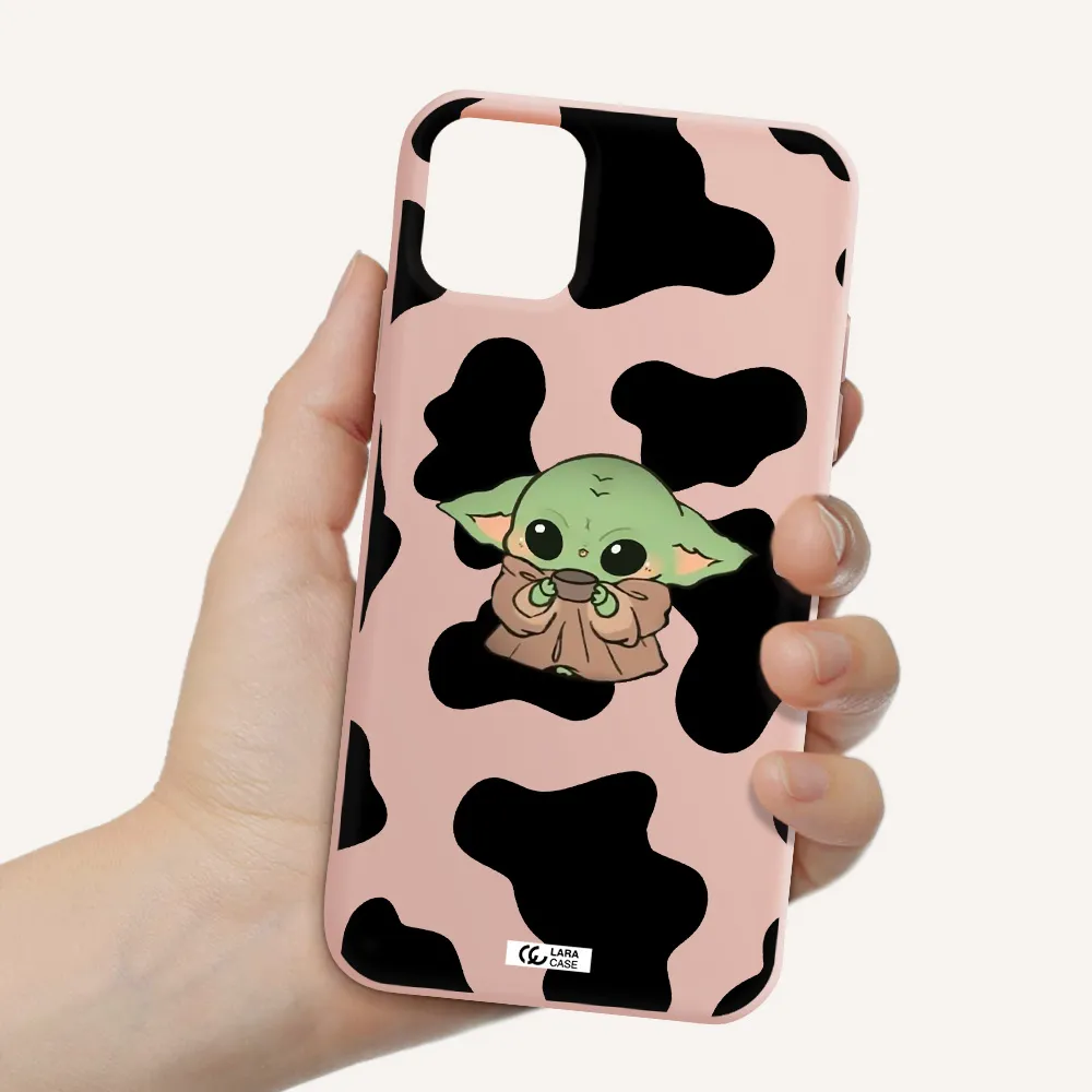 a cartoon of a baby yoda Apple iPhone 11 Silicone pastel pink Case