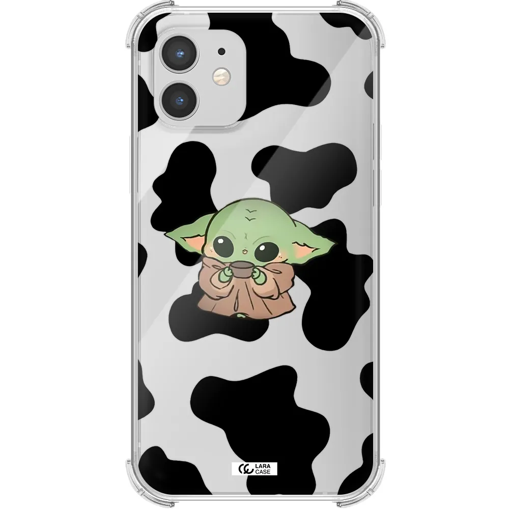 a cartoon of a baby yoda Apple iPhone 12 Clear PC Case
