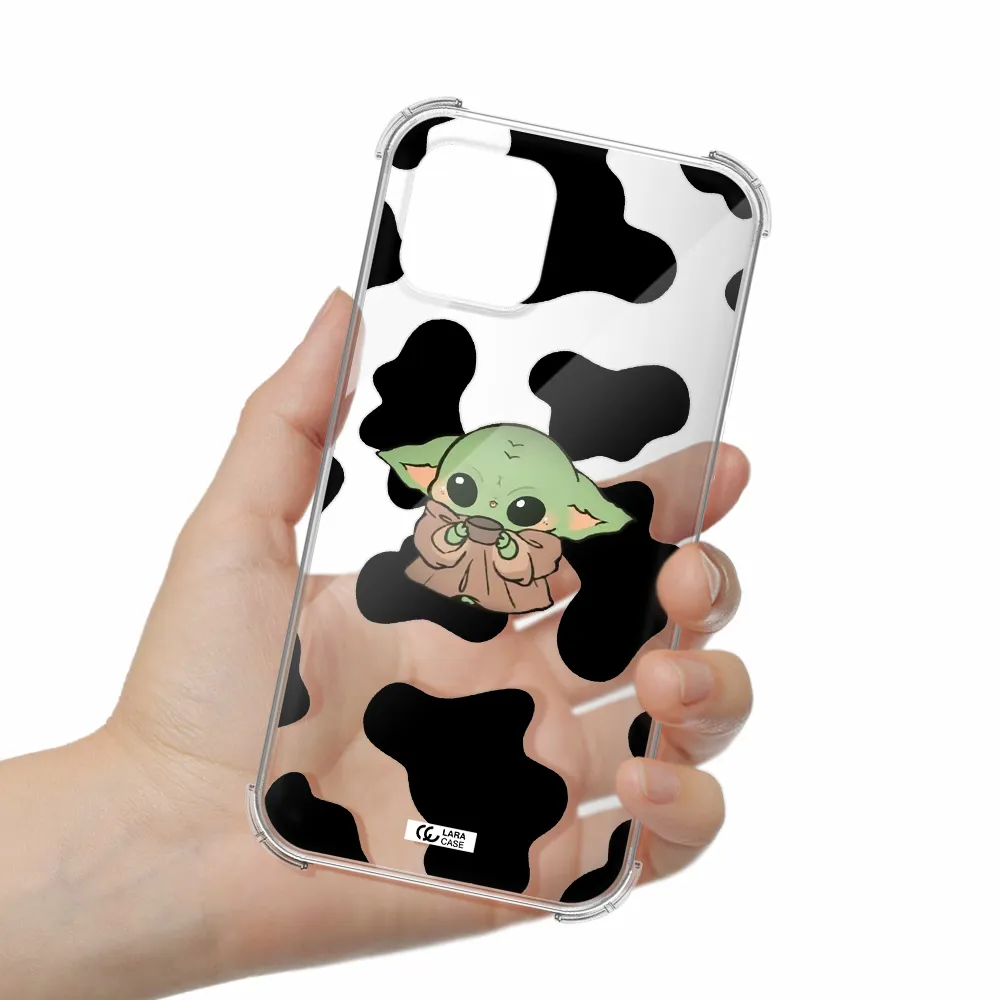 a cartoon of a baby yoda Apple iPhone 12 Clear PC Case