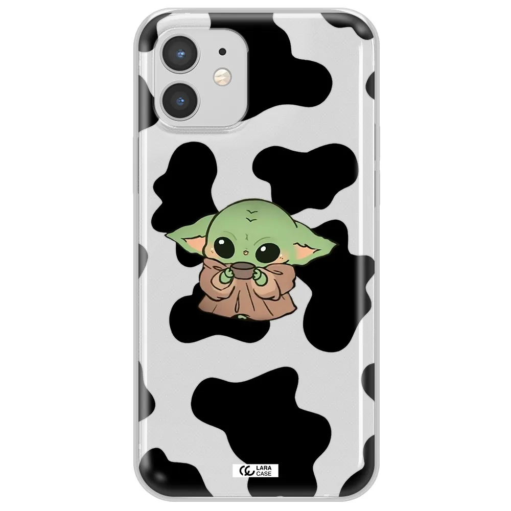 a cartoon of a baby yoda Apple iPhone 12 Clear TPU Case