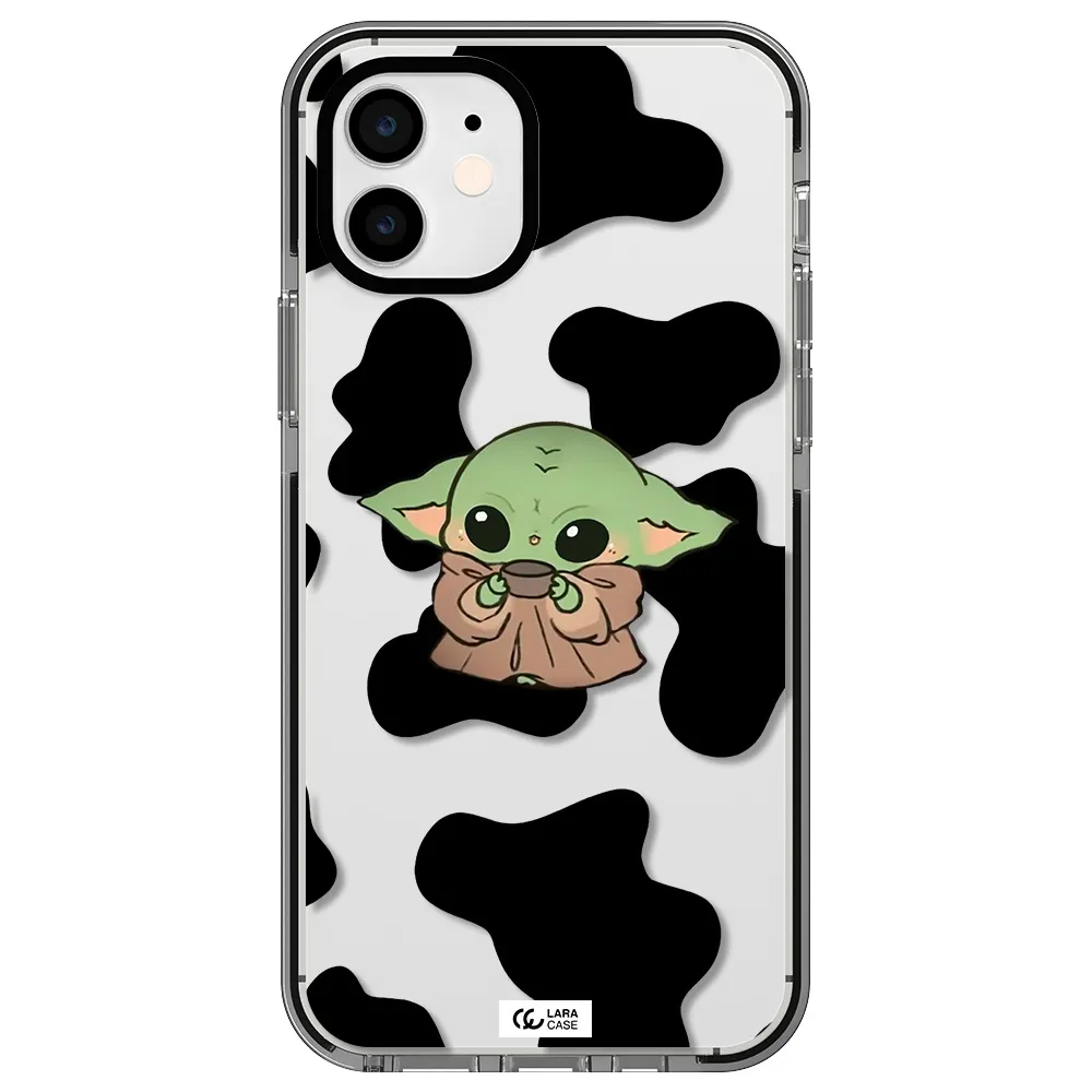 a cartoon of a baby yoda Apple iPhone 12 impact black border Case
