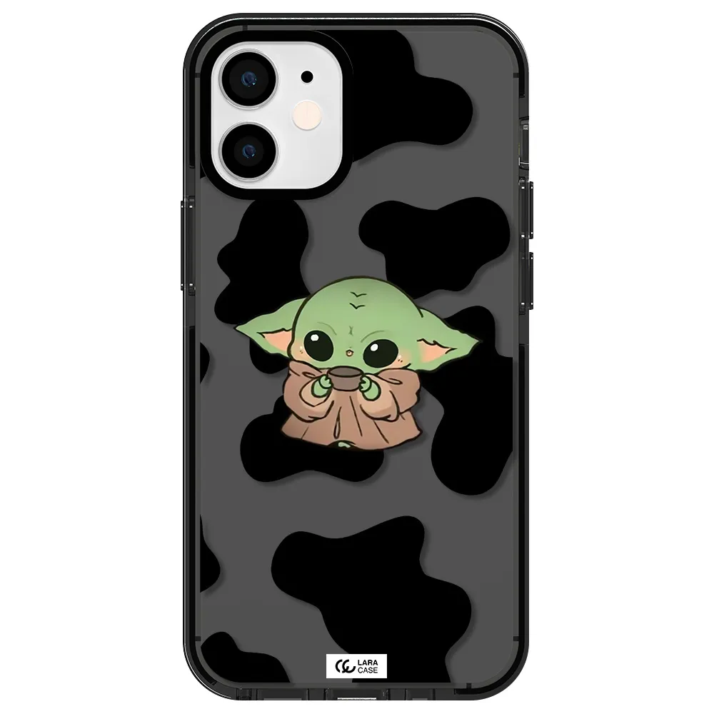a cartoon of a baby yoda Apple iPhone 12 mini impact Smoke Black Case