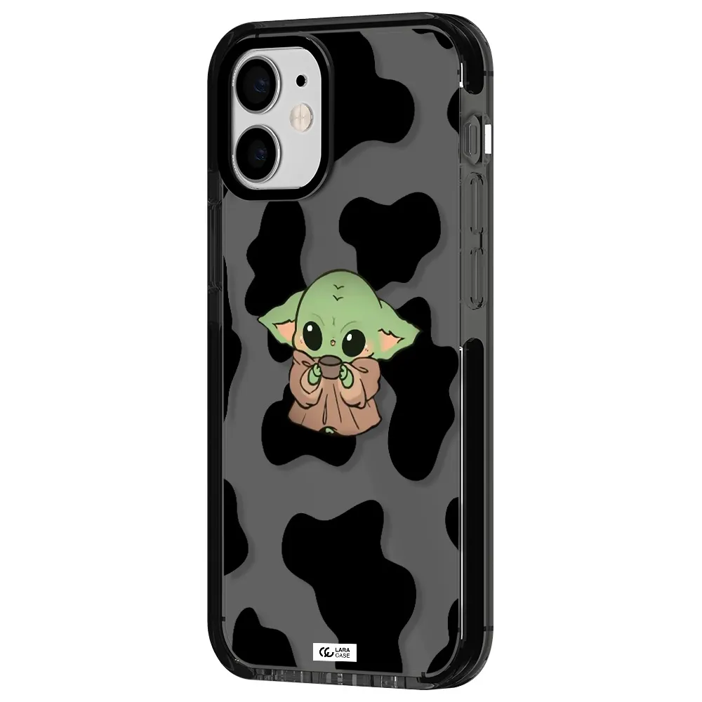 a cartoon of a baby yoda Apple iPhone 12 mini impact Smoke Black Case