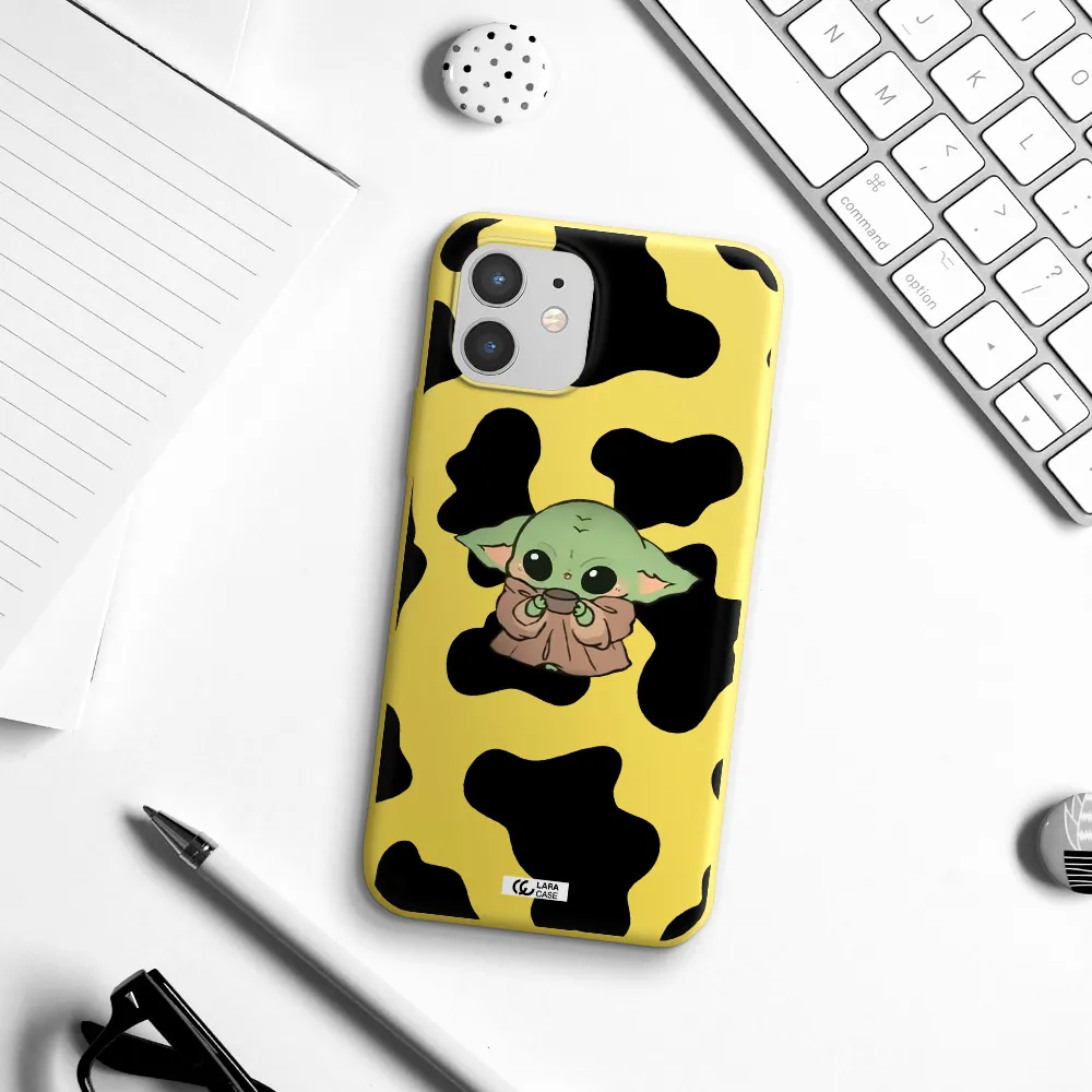 a cartoon of a baby yoda Apple iPhone 12 mini Silicone canary yellow Case