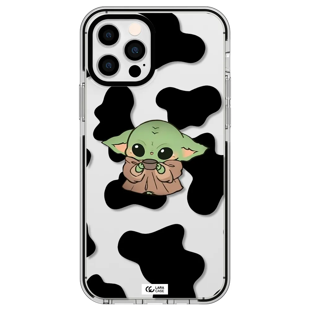 a cartoon of a baby yoda Apple iPhone 12 pro impact black border Case