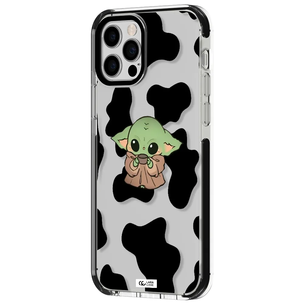 a cartoon of a baby yoda Apple iPhone 12 pro impact black border Case