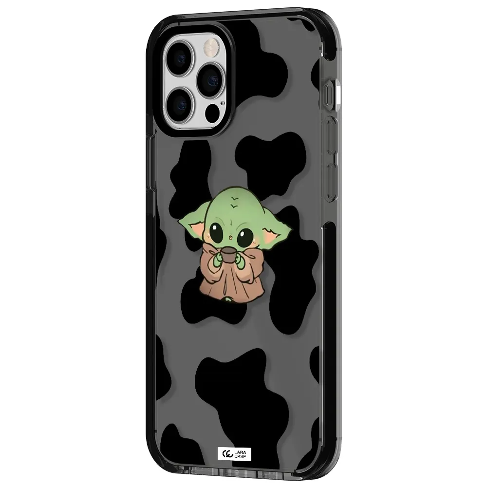 a cartoon of a baby yoda Apple iPhone 12 pro impact Smoke Black Case