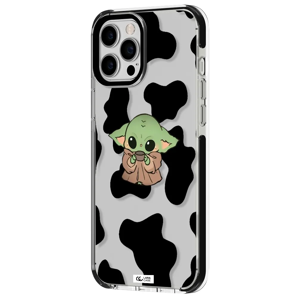 a cartoon of a baby yoda Apple iPhone 12 pro max impact black border Case