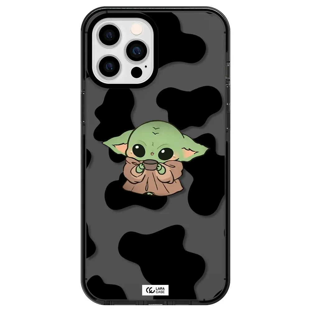 a cartoon of a baby yoda Apple iPhone 12 pro max impact Smoke Black Case
