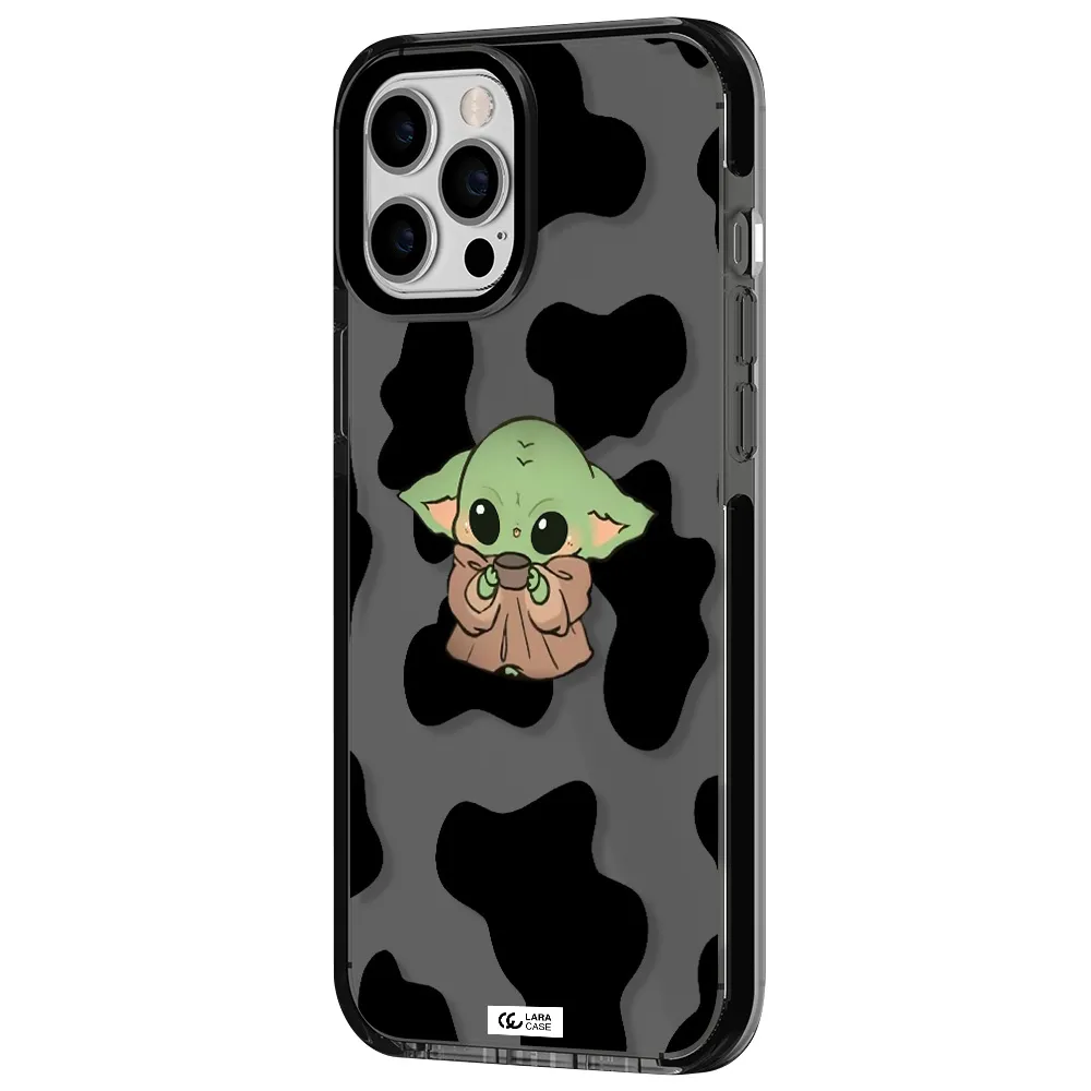 a cartoon of a baby yoda Apple iPhone 12 pro max impact Smoke Black Case
