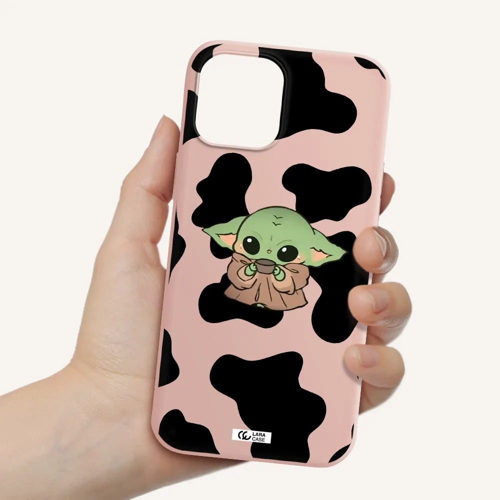 a cartoon of a baby yoda Apple iPhone 12 pro max Silicone pastel pink Case
