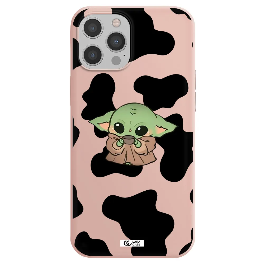 a cartoon of a baby yoda Apple iPhone 12 pro Silicone pastel pink Case
