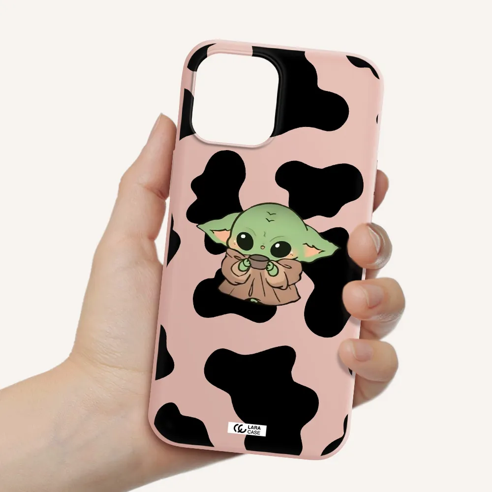 a cartoon of a baby yoda Apple iPhone 12 pro Silicone pastel pink Case