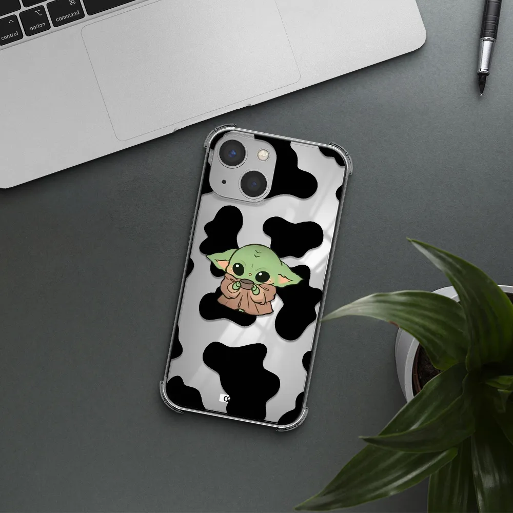 a cartoon of a baby yoda Apple iPhone 13 Clear PC Case