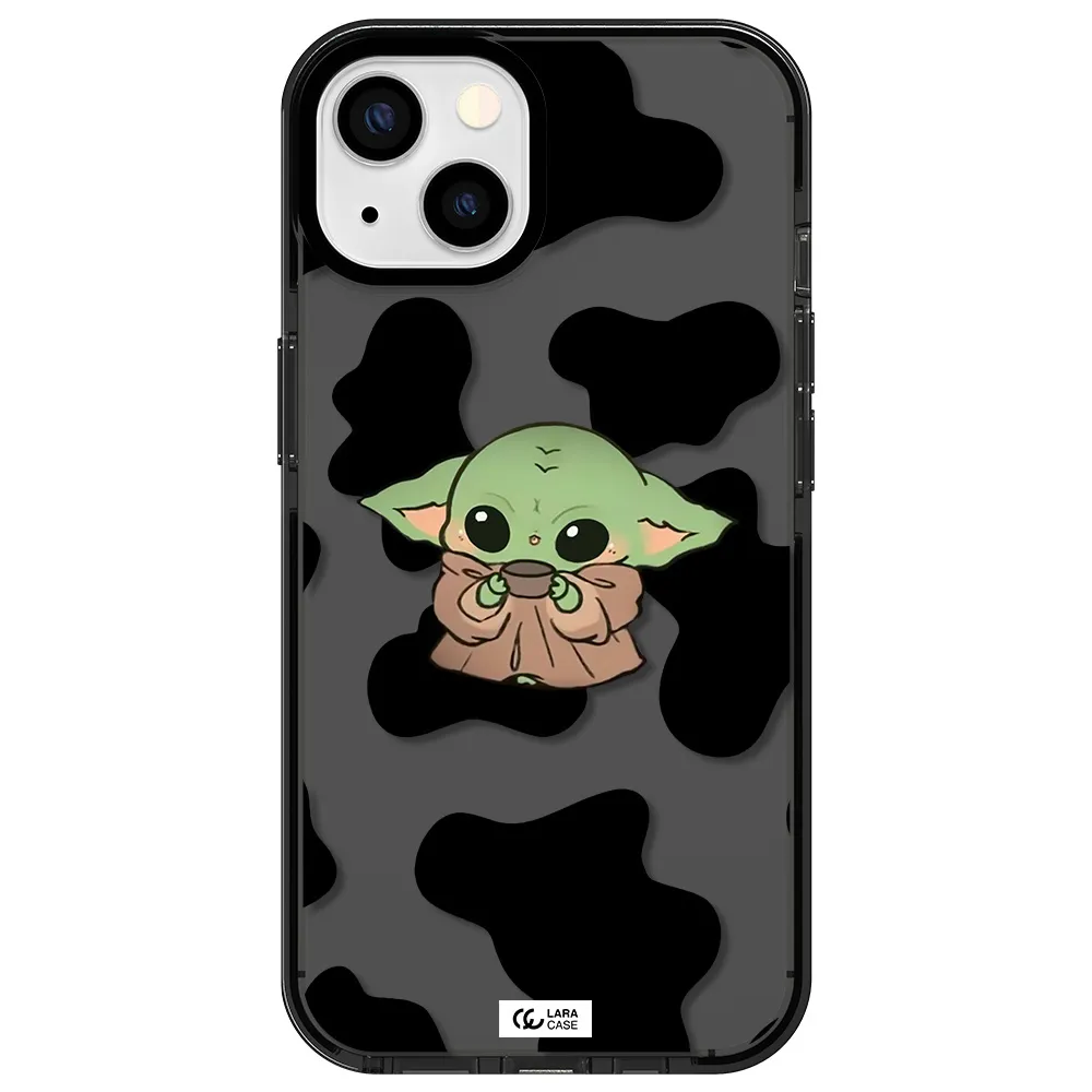 a cartoon of a baby yoda Apple iPhone 13 impact Smoke Black Case