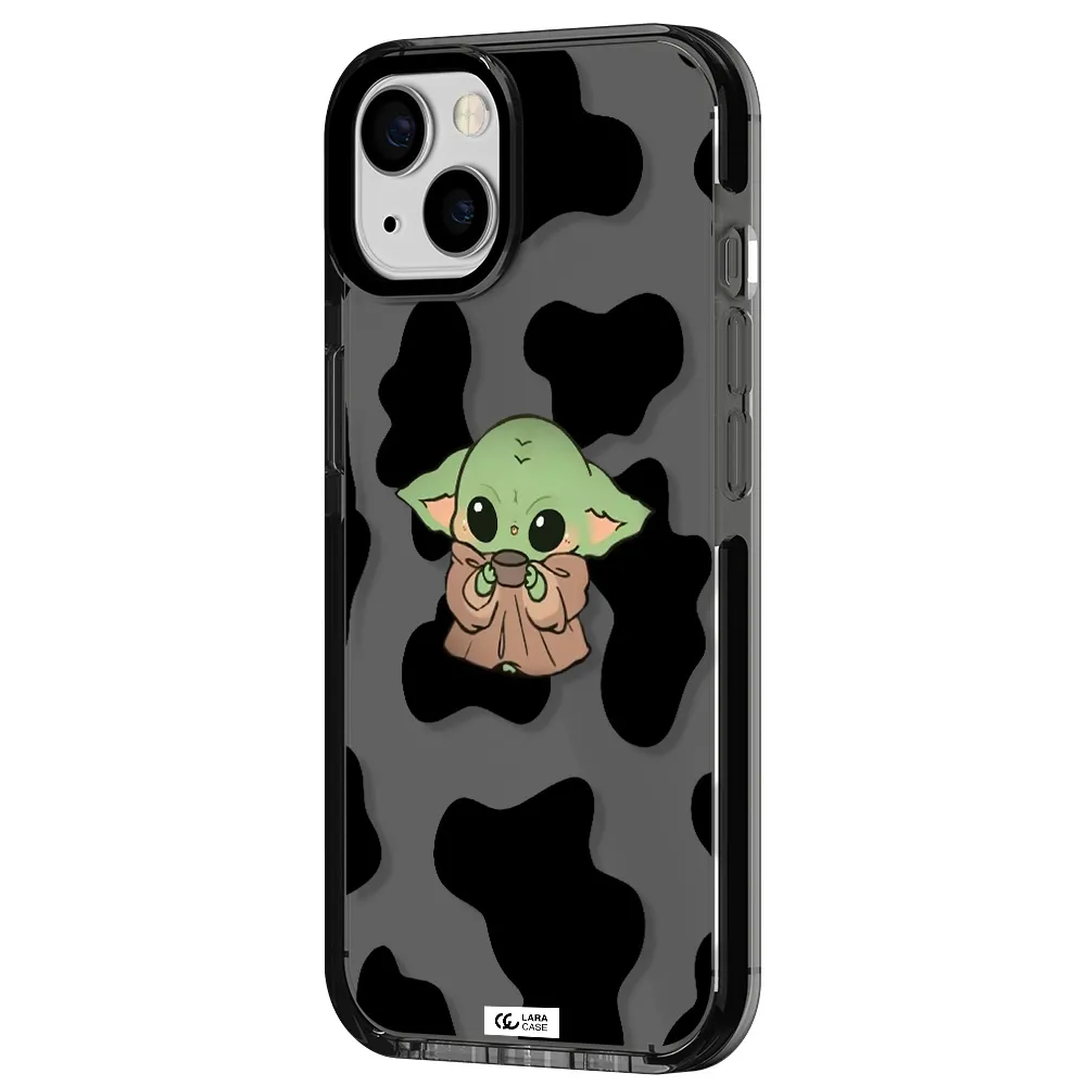 a cartoon of a baby yoda Apple iPhone 13 impact Smoke Black Case