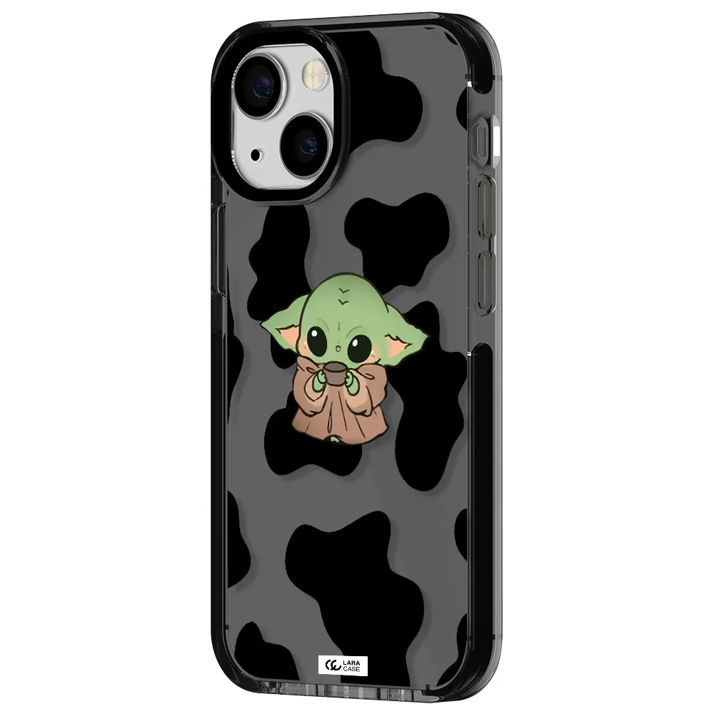 a cartoon of a baby yoda Apple iPhone 13 mini impact Smoke Black Case