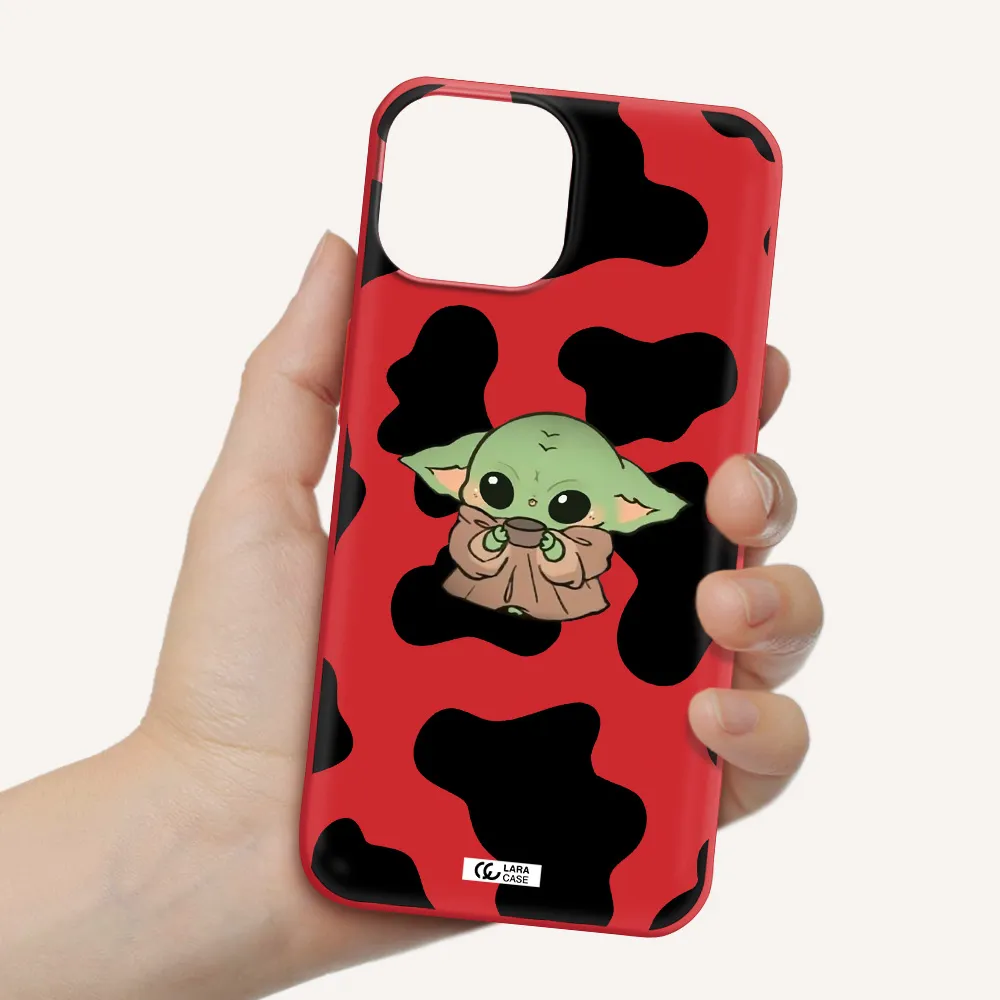 a cartoon of a baby yoda Apple iPhone 13 mini Silicone Imperial Red Case