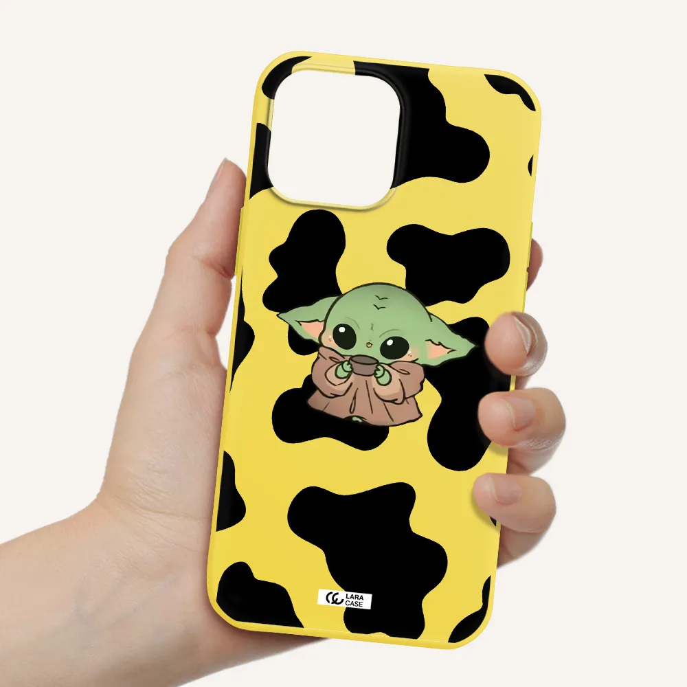 a cartoon of a baby yoda Apple iPhone 13 Pro Max Silicone canary yellow Case