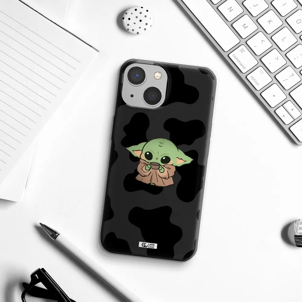 a cartoon of a baby yoda Apple iPhone 13 Silicone black Case