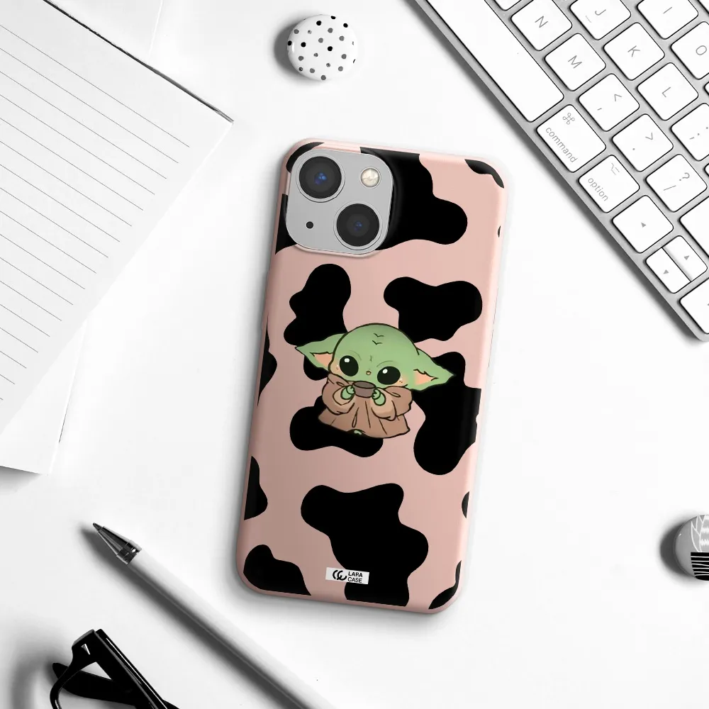 a cartoon of a baby yoda Apple iPhone 13 Silicone pastel pink Case