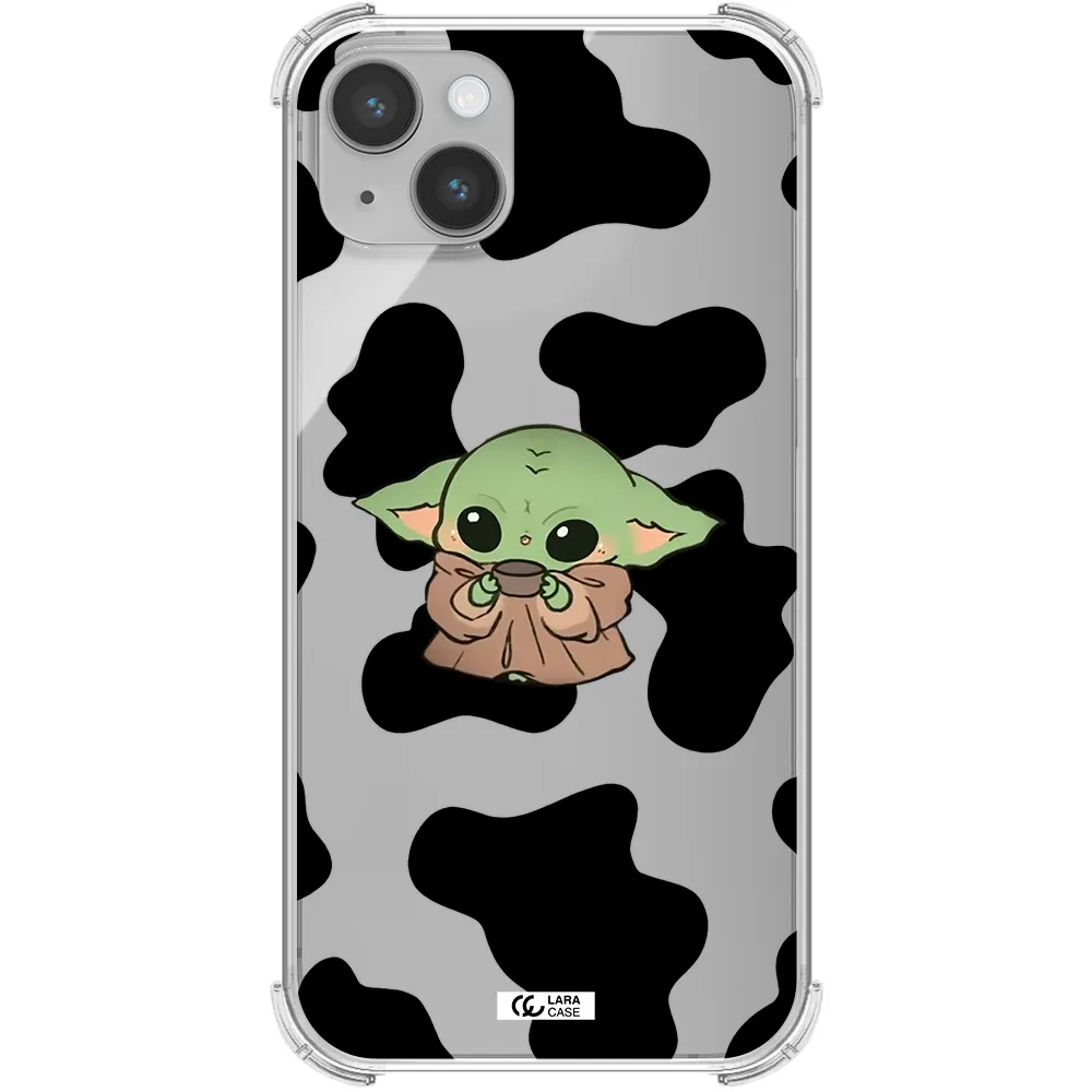 a cartoon of a baby yoda Apple iPhone 14 Clear PC Case