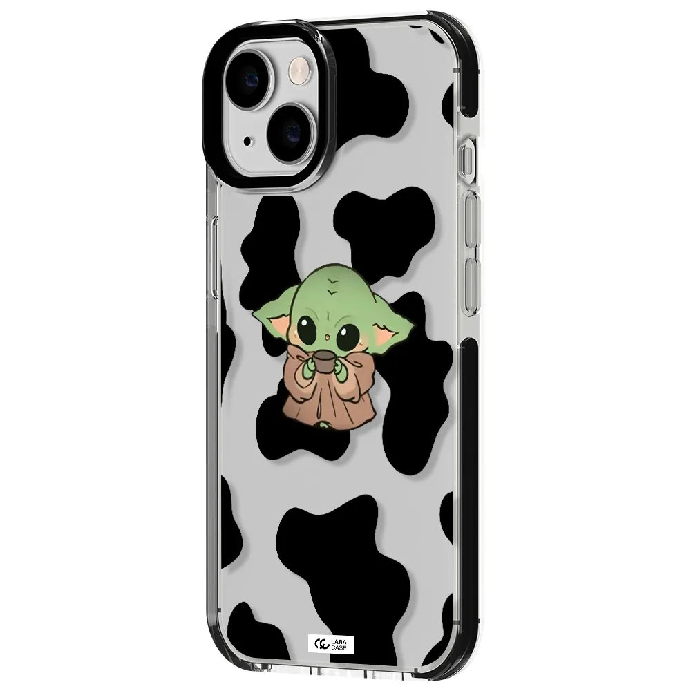 a cartoon of a baby yoda Apple iPhone 14 impact black border Case
