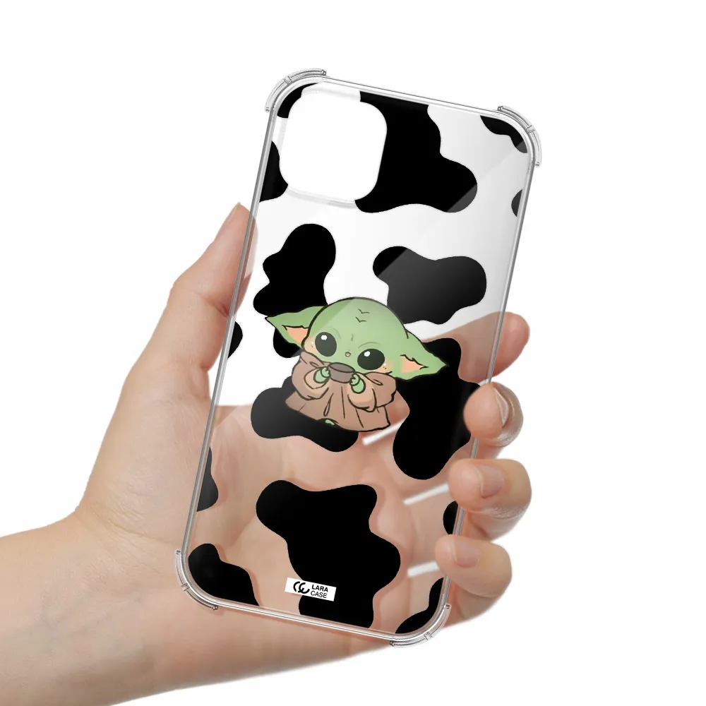 a cartoon of a baby yoda Apple iPhone 14 plus Clear PC Case