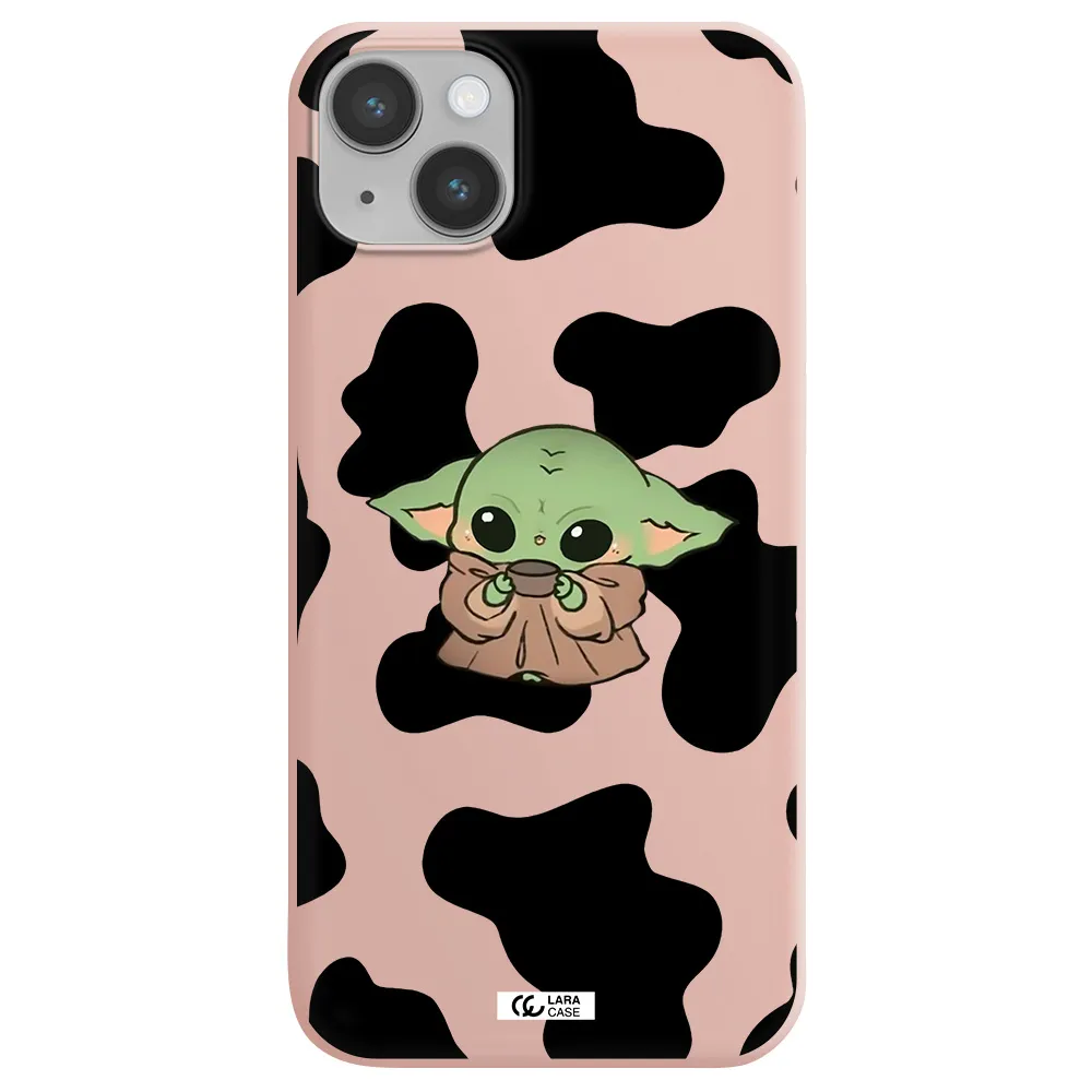 a cartoon of a baby yoda Apple iPhone 14 plus Silicone pastel pink Case