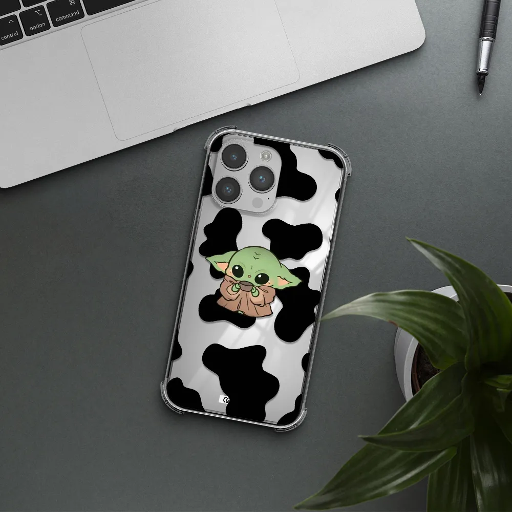 a cartoon of a baby yoda Apple iPhone 14 pro Clear PC Case