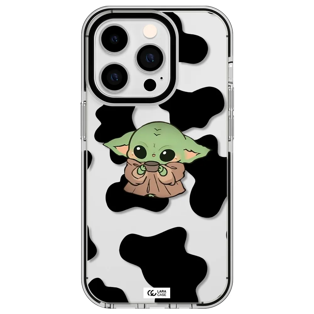 a cartoon of a baby yoda Apple iPhone 14 pro impact black border Case
